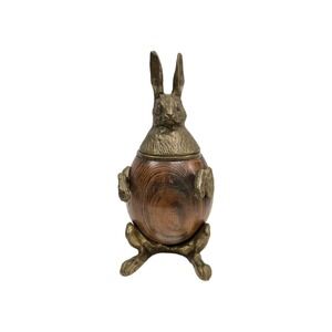 RABBIT TRINKET BOX VINTAGE ARTHUR COURT BRASS BRONZE WOOD DECOR Inkwell FIGURE
